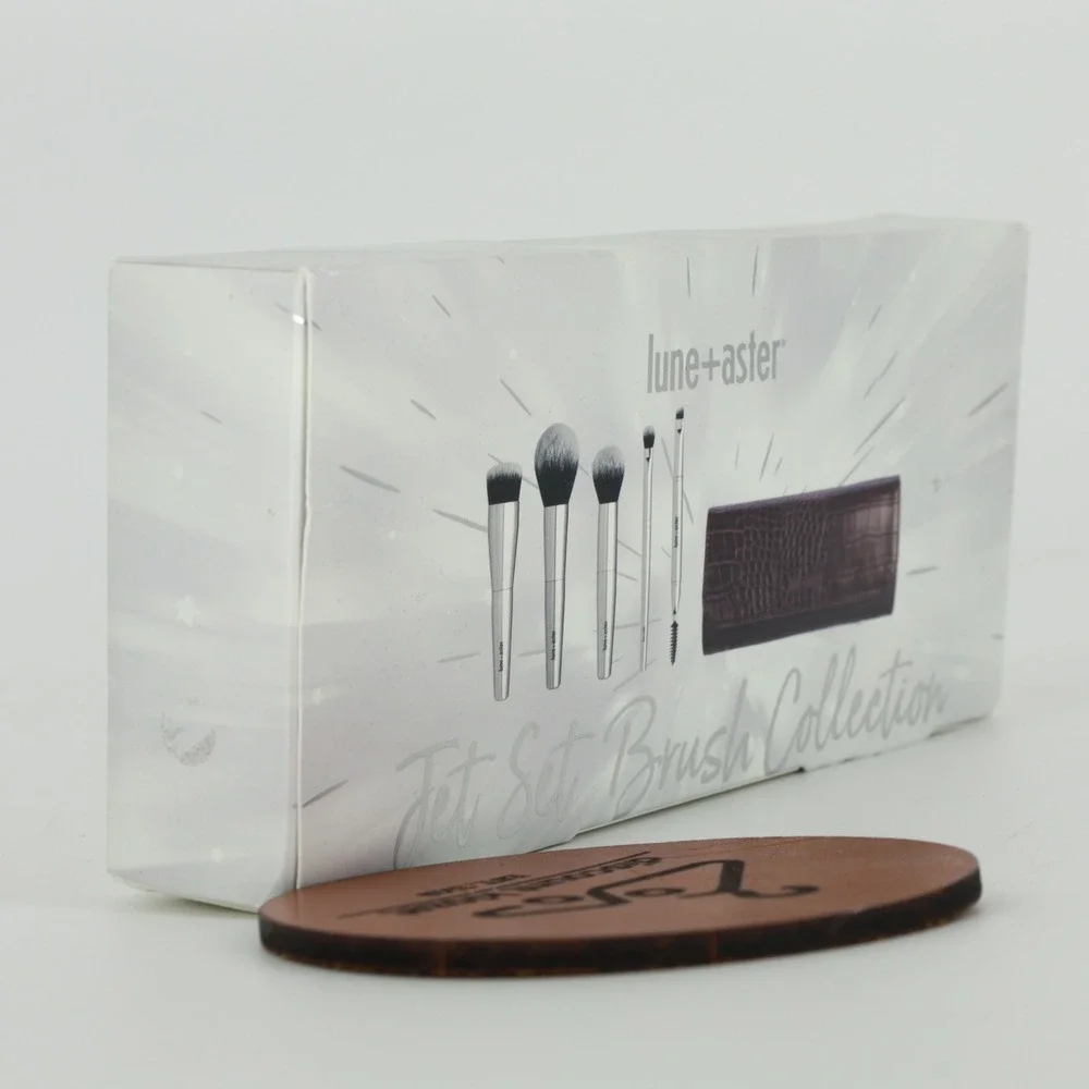 Lune+Aster Jet Set Brush Collection 5-Piece Makeup Set with Plum Croc Case NEW